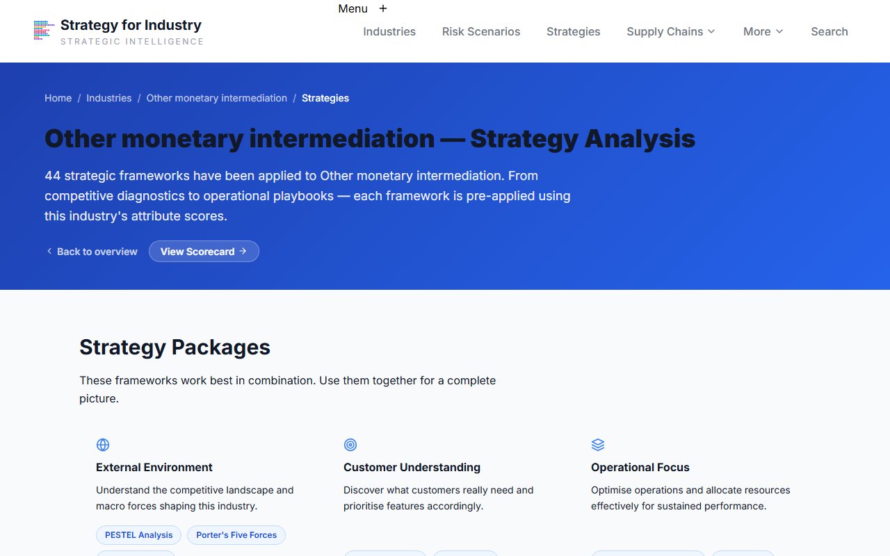 Industry strategies overview showing all available frameworks