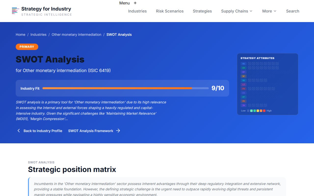 SWOT analysis showing four quadrants with attribute-linked evidence