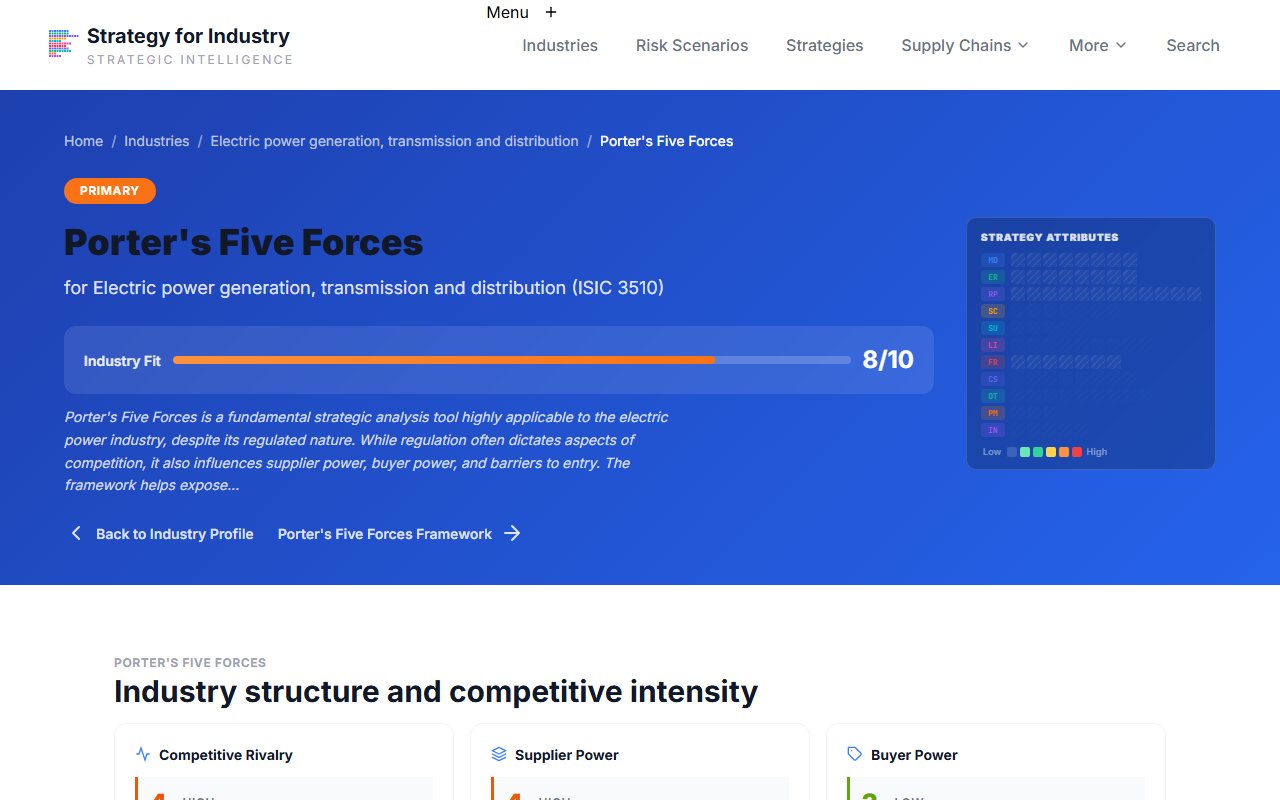 Porter's 5 Forces analysis page for electricity sector